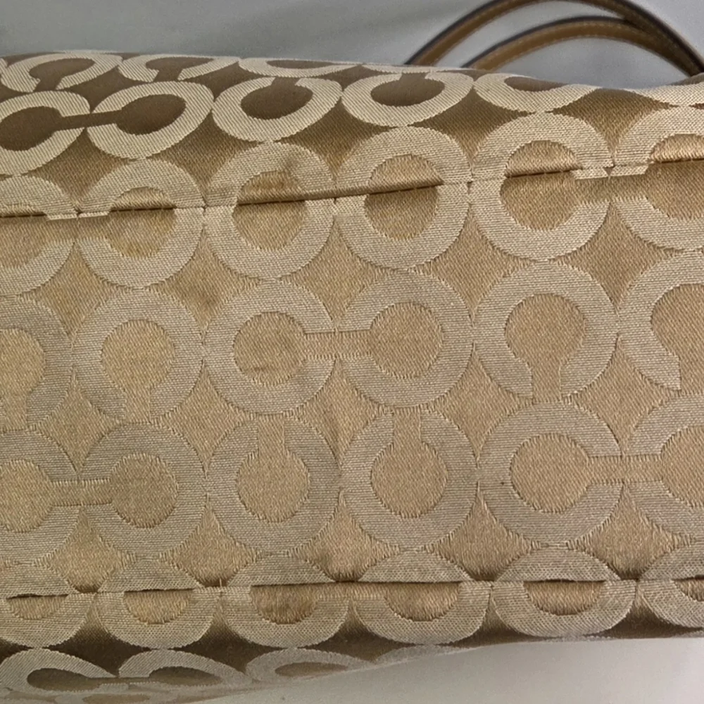 Coach Madison Phoebe Op Art Gold Sateen Purple Interior Shoulder Bag 26448